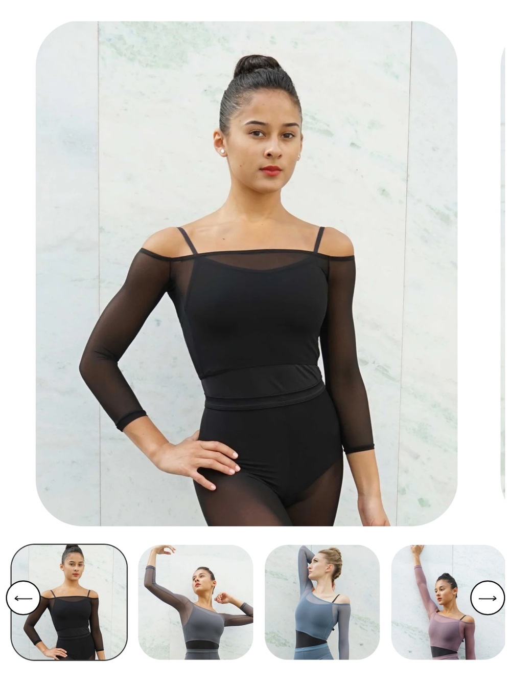 Meshies by Jule Off-Shoulder Black Mesh-Sleeve Dance crop top